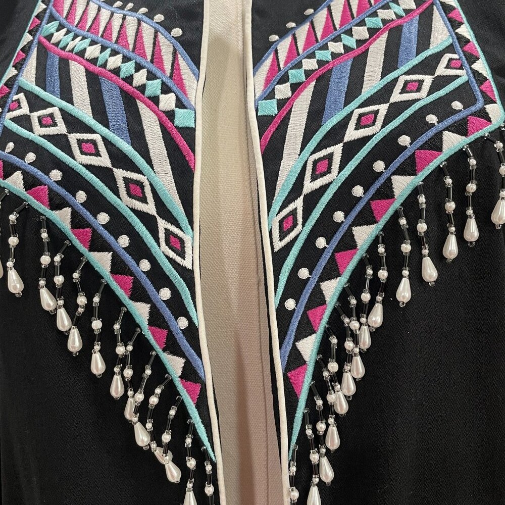Bob Mackie Wearable Art Embroidered Beaded Jacket Black XL Boho Festival Chic - Picture 9 of 9